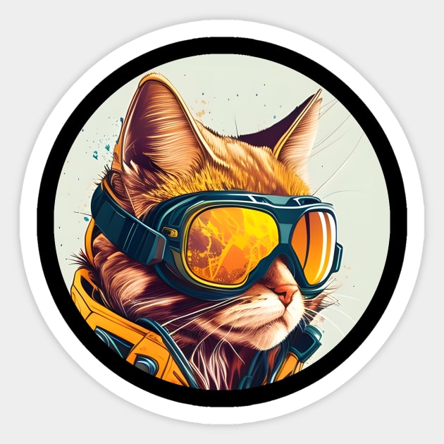 Colorful Cat - A Cat In A Ski Googles Skiing Skier Sticker by Rochelle Lee Elliott